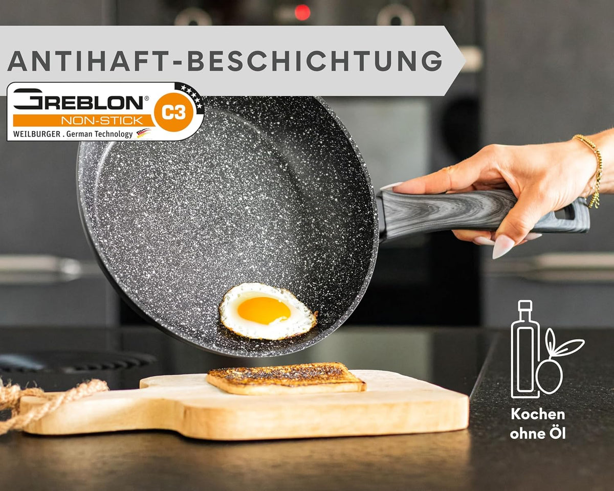 DIVORY Bratpfanne 16–28 cm – GREBLON C3 Antihaftbeschichtung