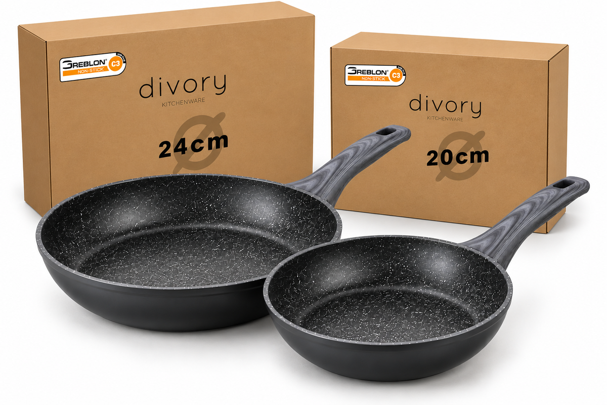 DIVORY Bratpfanne 16–28 cm – GREBLON C3 Antihaftbeschichtung