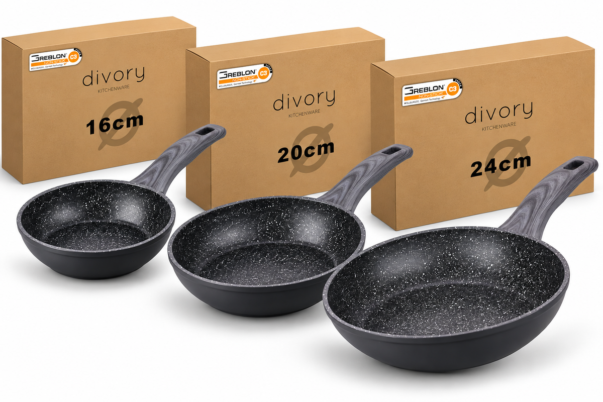 DIVORY Bratpfanne 16–28 cm – GREBLON C3 Antihaftbeschichtung
