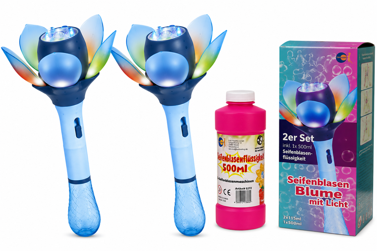 Elektrische Seifenblasen-Blume mit LED & Akku – inkl. Flüssigkeit