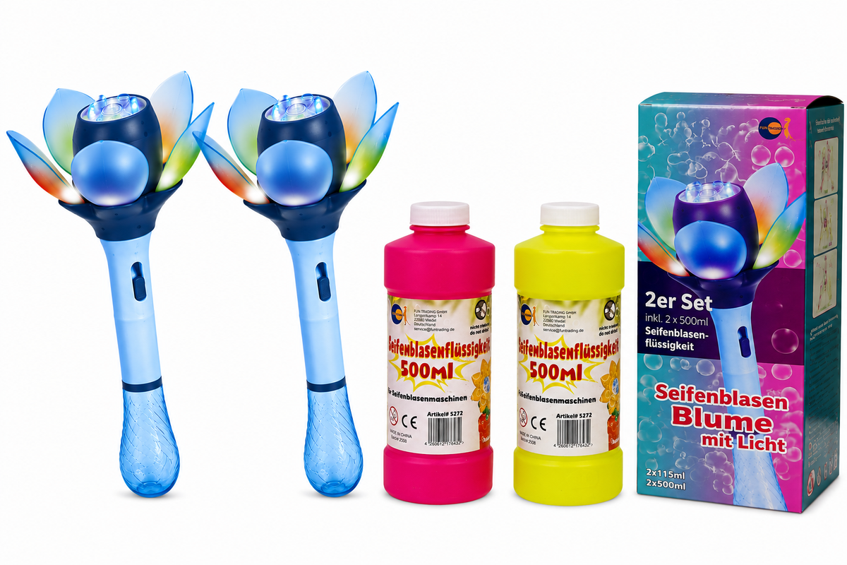 Elektrische Seifenblasen-Blume mit LED & Akku – inkl. Flüssigkeit