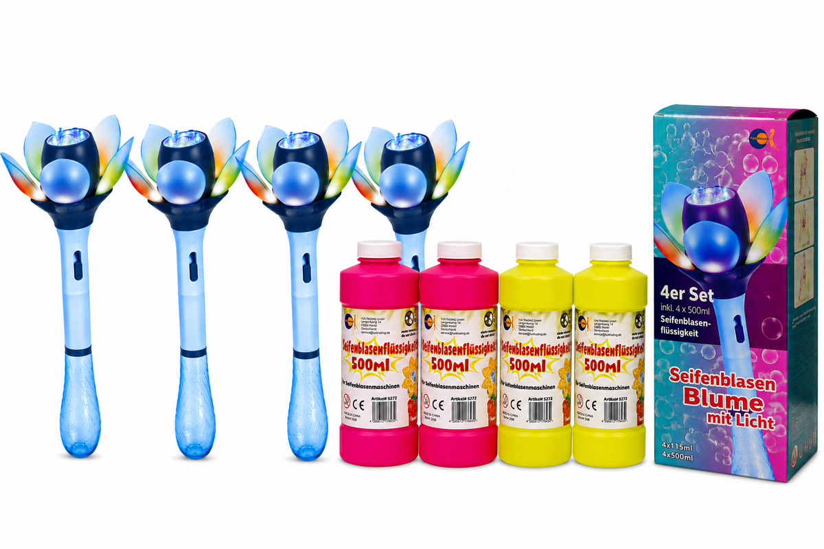 Elektrische Seifenblasen-Blume mit LED & Akku – inkl. Flüssigkeit