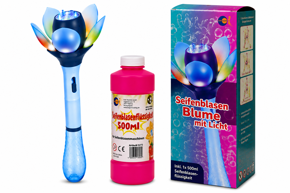 Elektrische Seifenblasen-Blume mit LED & Akku – inkl. Flüssigkeit