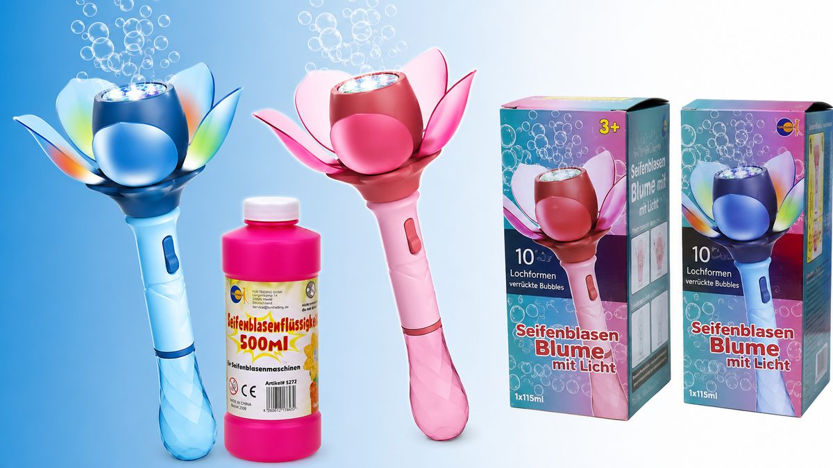 Elektrische Seifenblasen-Blume mit LED & Akku – inkl. Flüssigkeit
