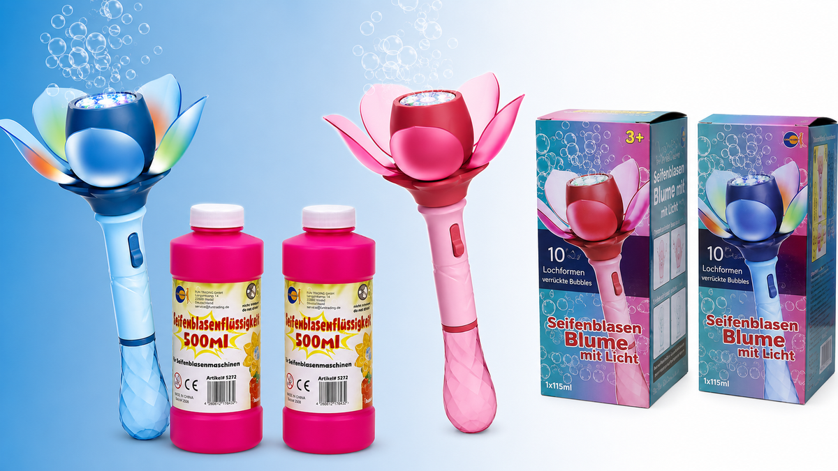 Elektrische Seifenblasen-Blume mit LED & Akku – inkl. Flüssigkeit