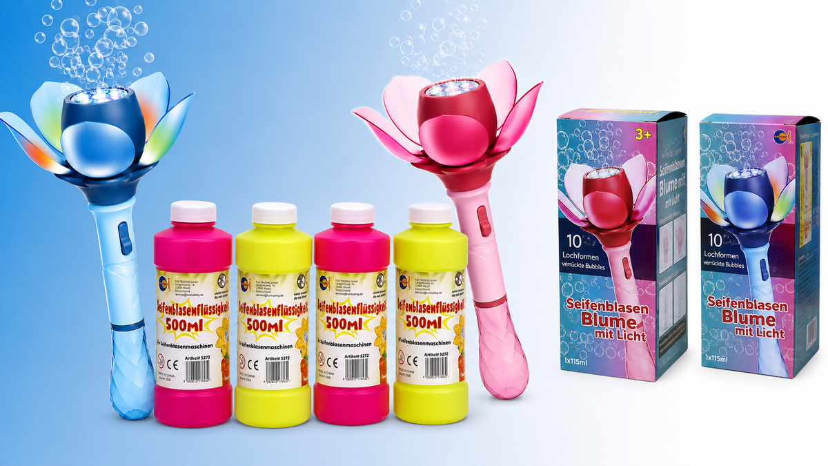 Elektrische Seifenblasen-Blume mit LED & Akku – inkl. Flüssigkeit