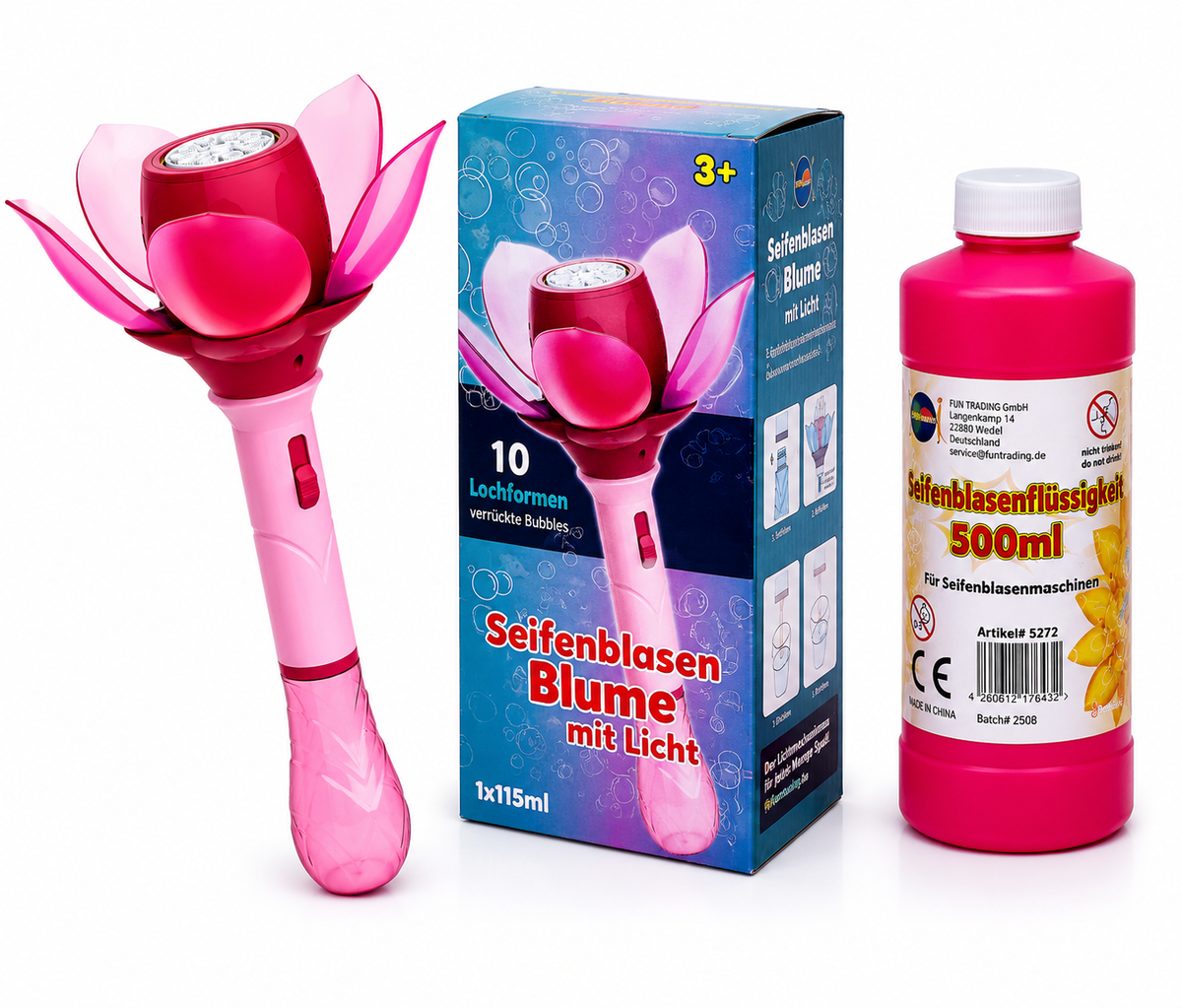 Elektrische Seifenblasen-Blume mit LED & Akku – inkl. Flüssigkeit