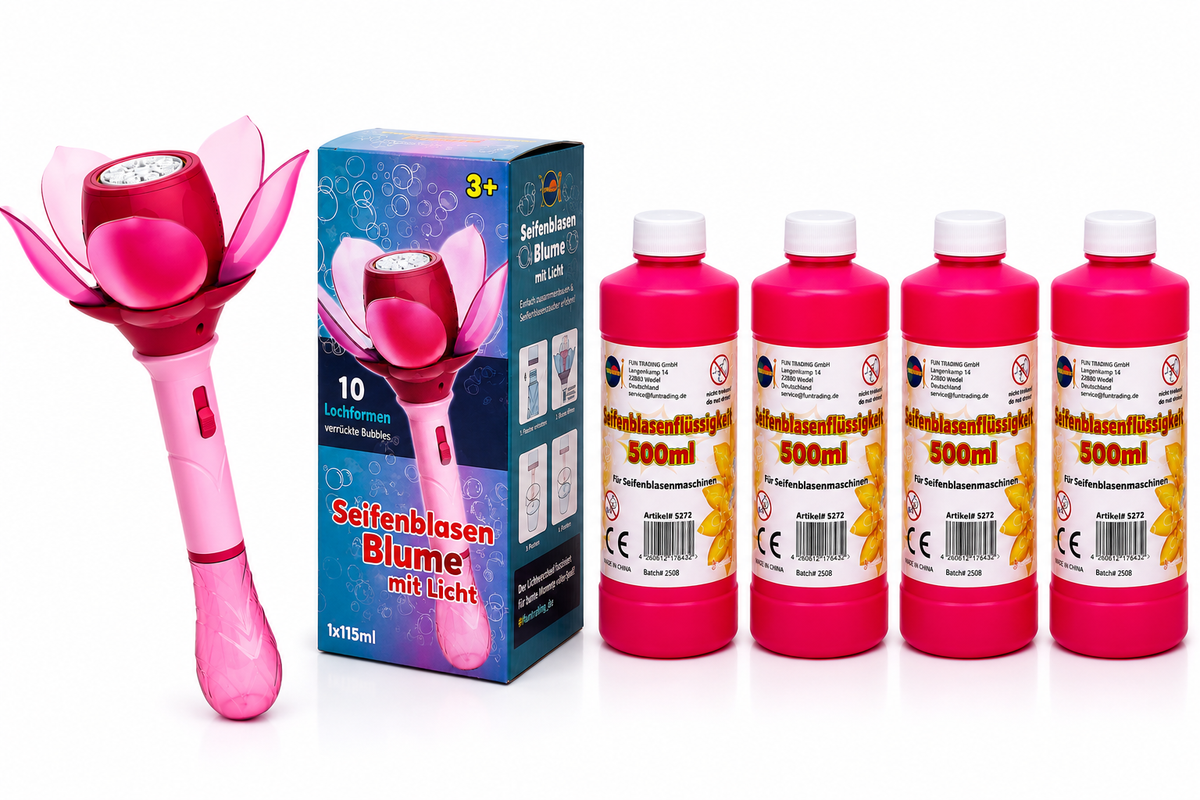 Elektrische Seifenblasen-Blume mit LED & Akku – inkl. Flüssigkeit