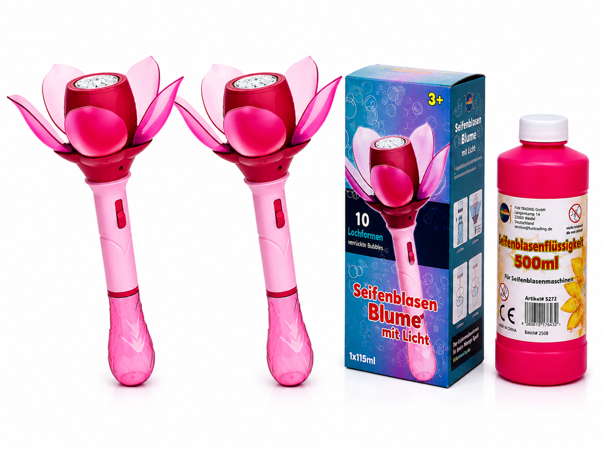 Elektrische Seifenblasen-Blume mit LED & Akku – inkl. Flüssigkeit